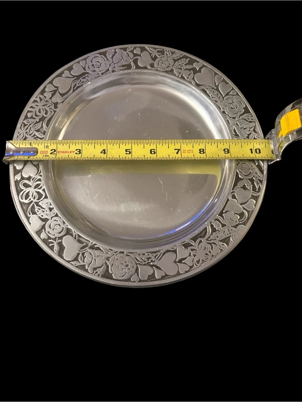 Vintage Pewtarex Floral & Heart Border Pewter Plate York PA